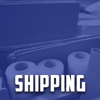 Warehouse packing area with boxes, tape, and protective packaging materials